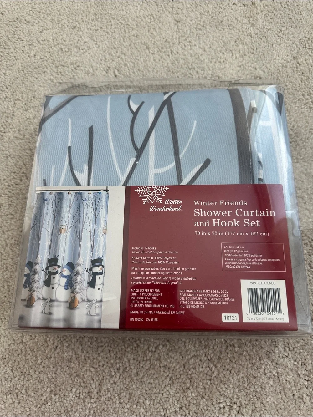 Winter Wonderland 'Winter Friends' Blue Shower Curtain and Hook Set